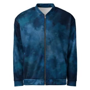 Abstract Deep Blue Smoke AOP Unisex Bomber Jacket
